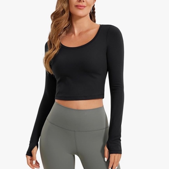 CRZ YOGA Black Long Sleeve Crop Top - Picture 1 of 2